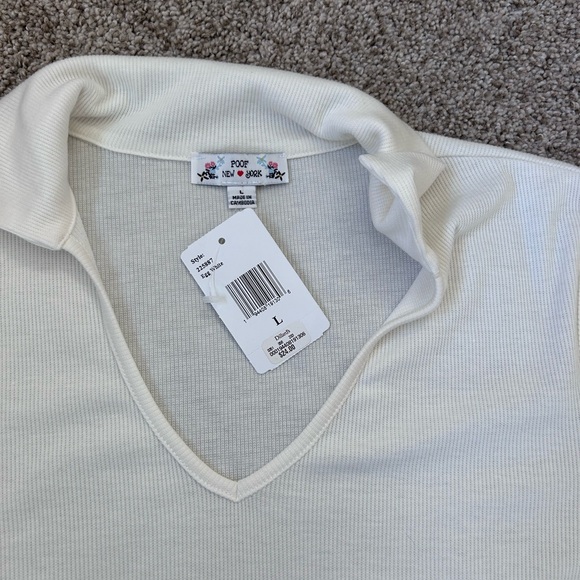 NWT Poof New York cropped short sleeve deep v neck collared shirt. Ribbed. Y2K - Picture 5 of 13